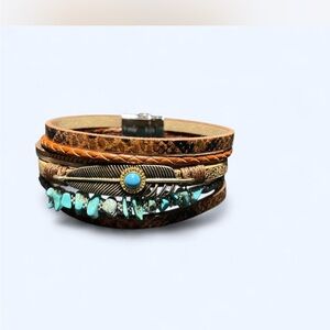 👀 Clearing Closet Bohemian Turquoise and Brown Leather Bracelet Six Bands